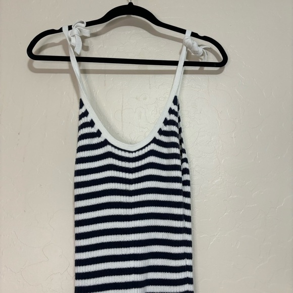 Aerie Blue and White Striped Knit Tie Strap Fit and Flare Tank Mini Dress Size M - Picture 11 of 14